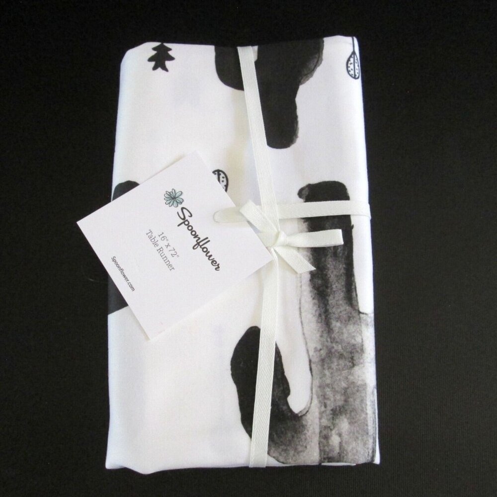 Spoonflower Table Runner Black & White Cactus Southwestern 16 x 72 Cotton Sateen